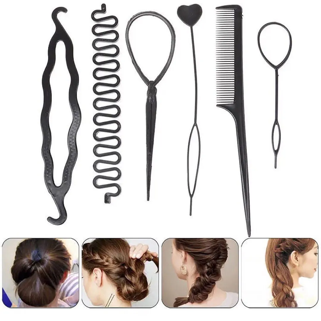 6pcs Hairstyle Braiding Tools Pull-through Hair Needle Hair Disk Hair Comb Hair Styling Tools Braid Hair Accessories