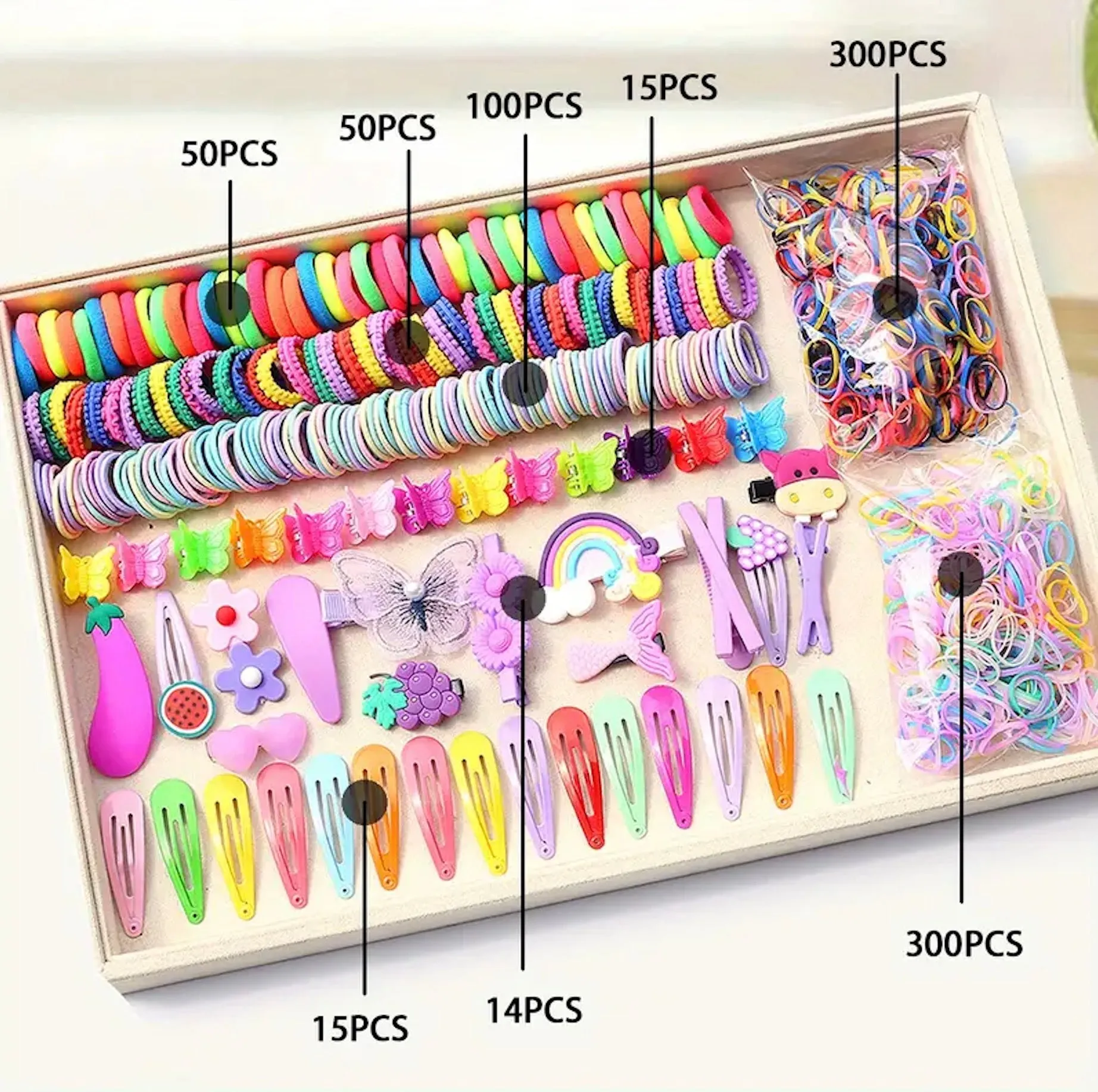 844 Pcs Cute Hair Tie Set for Girls