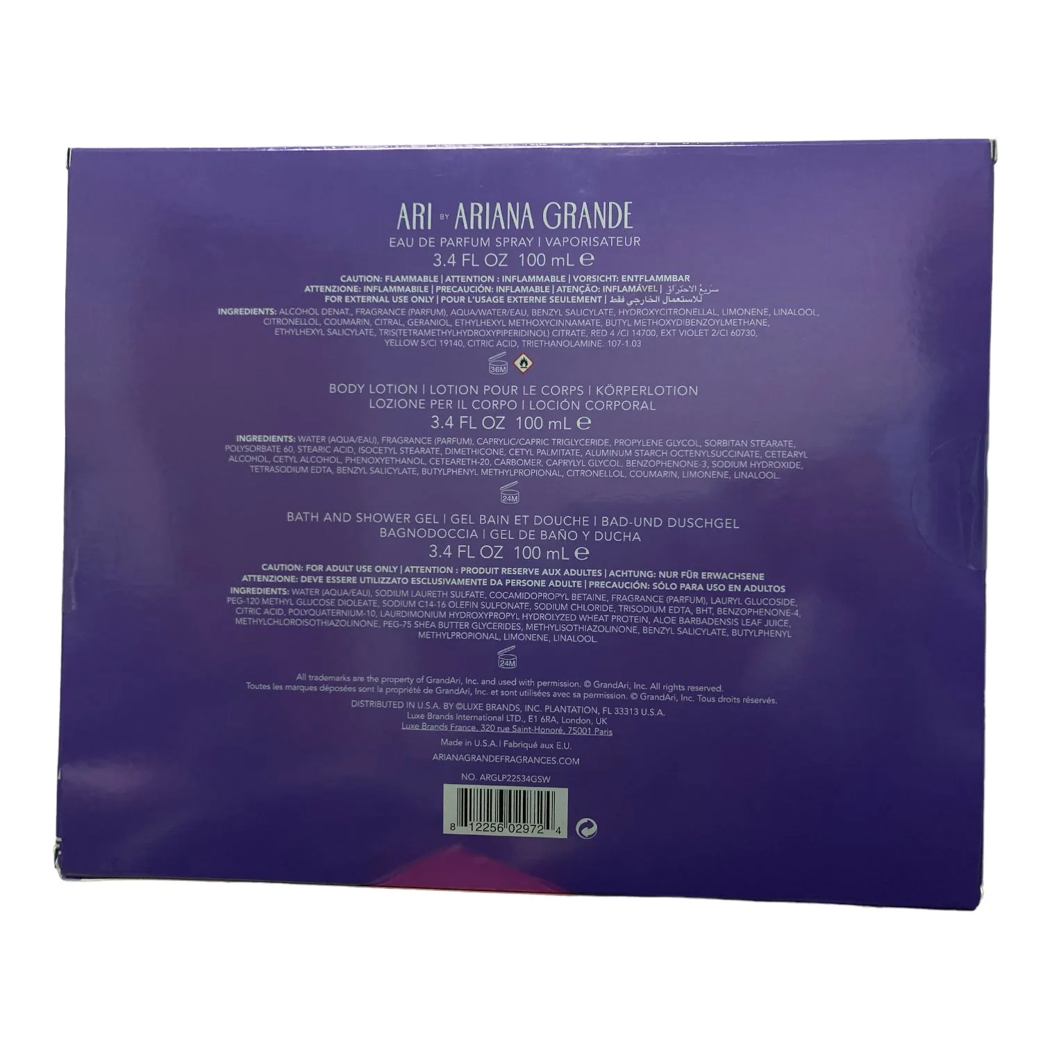 Ari by Ariana Grande Eau De Parfum, Body Lotion, & Shower Gel Gift Set