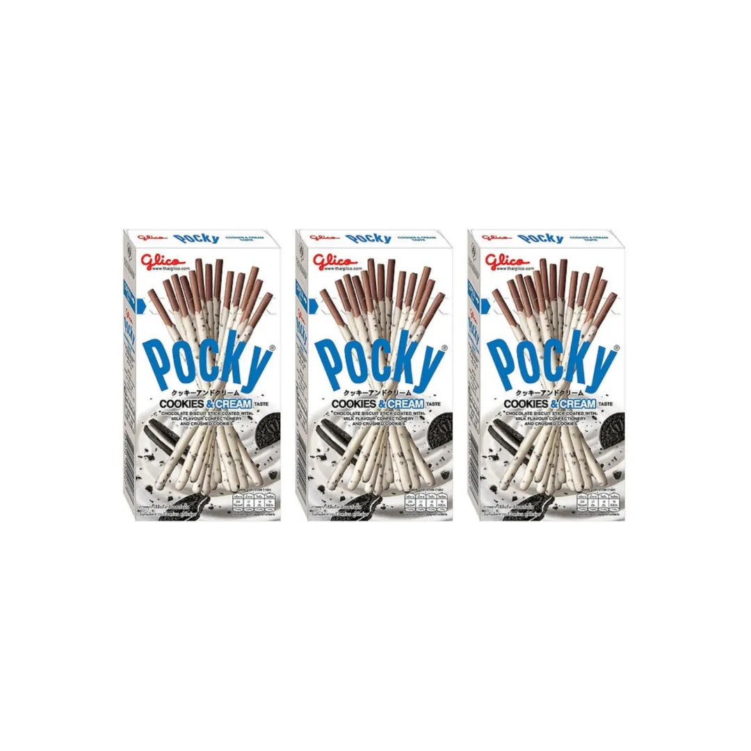 Glico Pocky Cookies & Cream Sticks 47g (Pack of 3) – Delicious Biscuit Snack