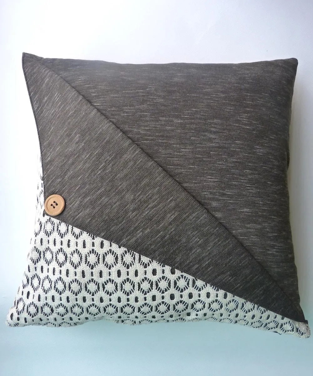 Grey white handwoven crochet slub cotton cushion cover