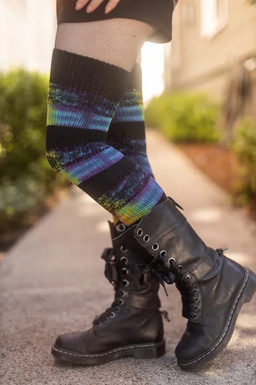 Marled Striped Tie Dyed Thigh High Socks