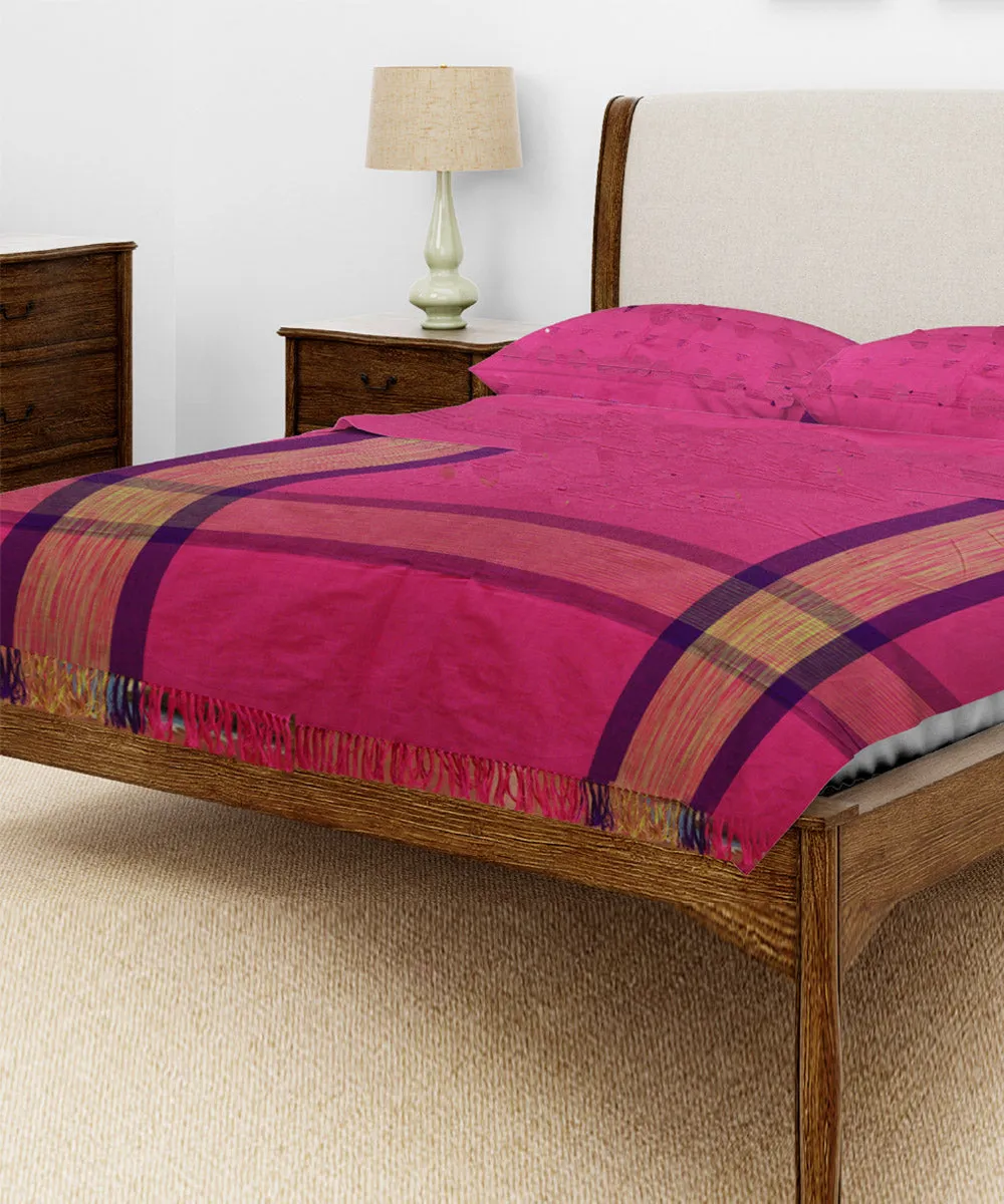 Pink purple handwoven cotton double bed king size bedcover