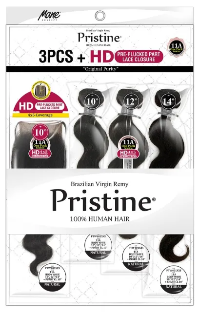 PRISTINE PTW401 - 11A 3PCS   HD PRE-PLUCKED PART LACE CLOSURE BODY WAVE