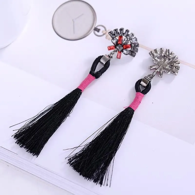 Sector Shape Crystal Tassel Drop Earrings - 7 Colors