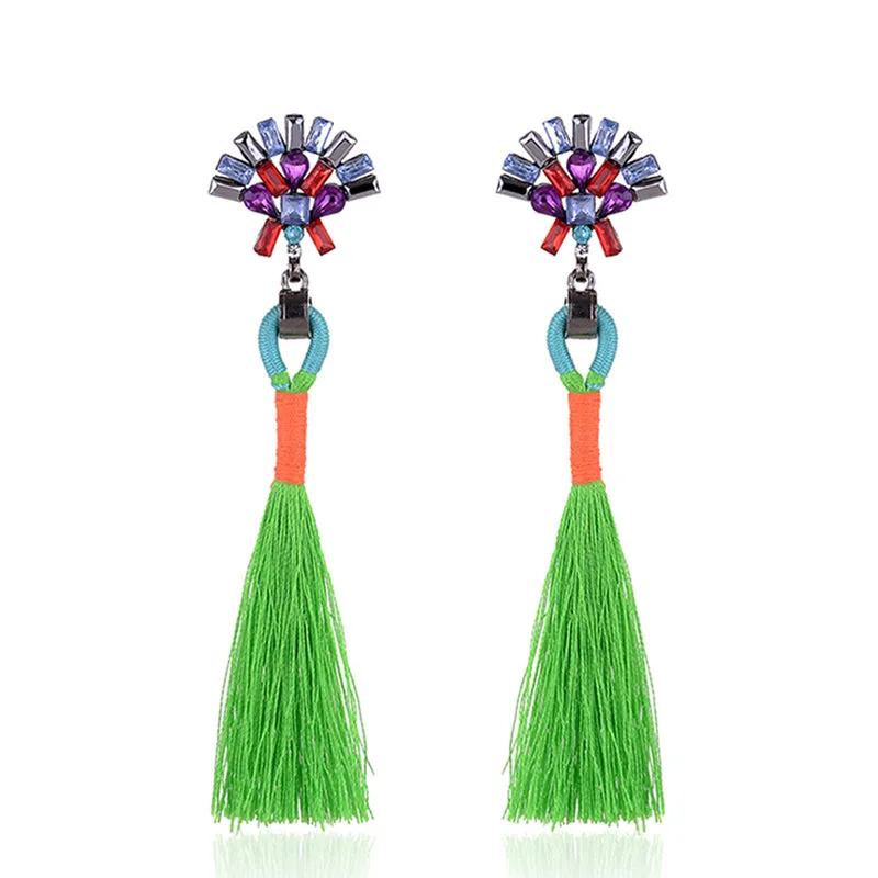 Sector Shape Crystal Tassel Drop Earrings - 7 Colors