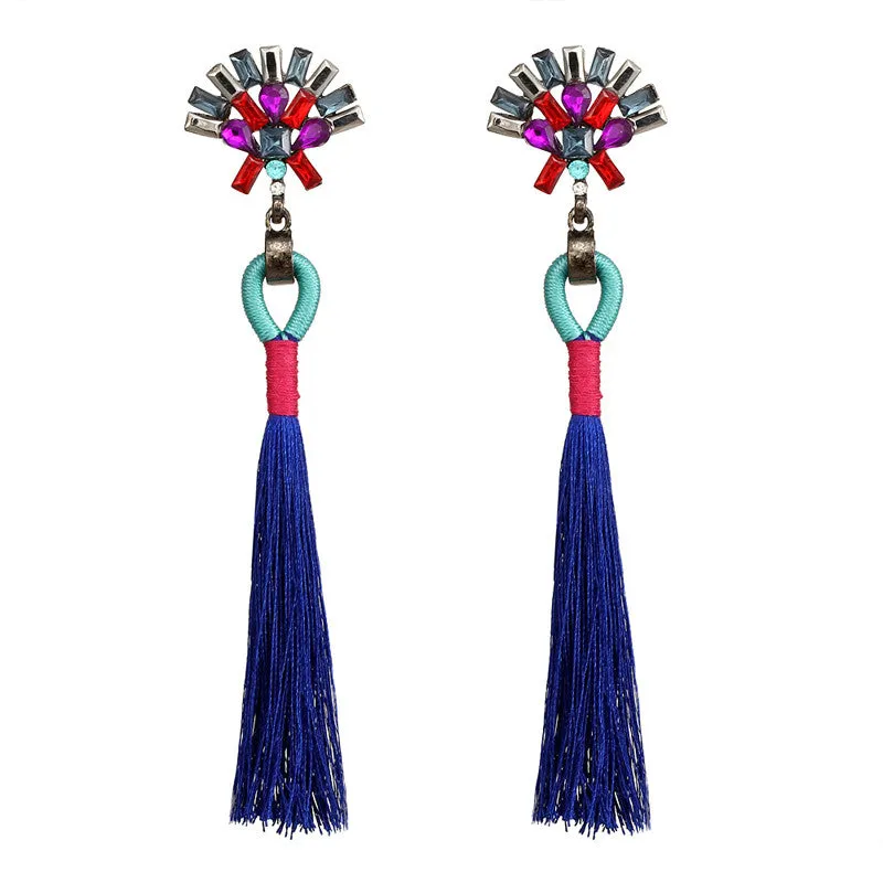 Sector Shape Crystal Tassel Drop Earrings - 7 Colors