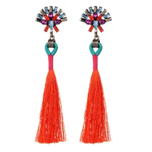 Sector Shape Crystal Tassel Drop Earrings - 7 Colors